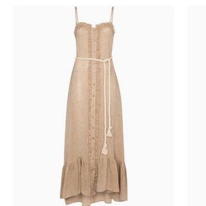 Lisa Marie Fernandez oatmeal linen gauze button down ruffle dress $745